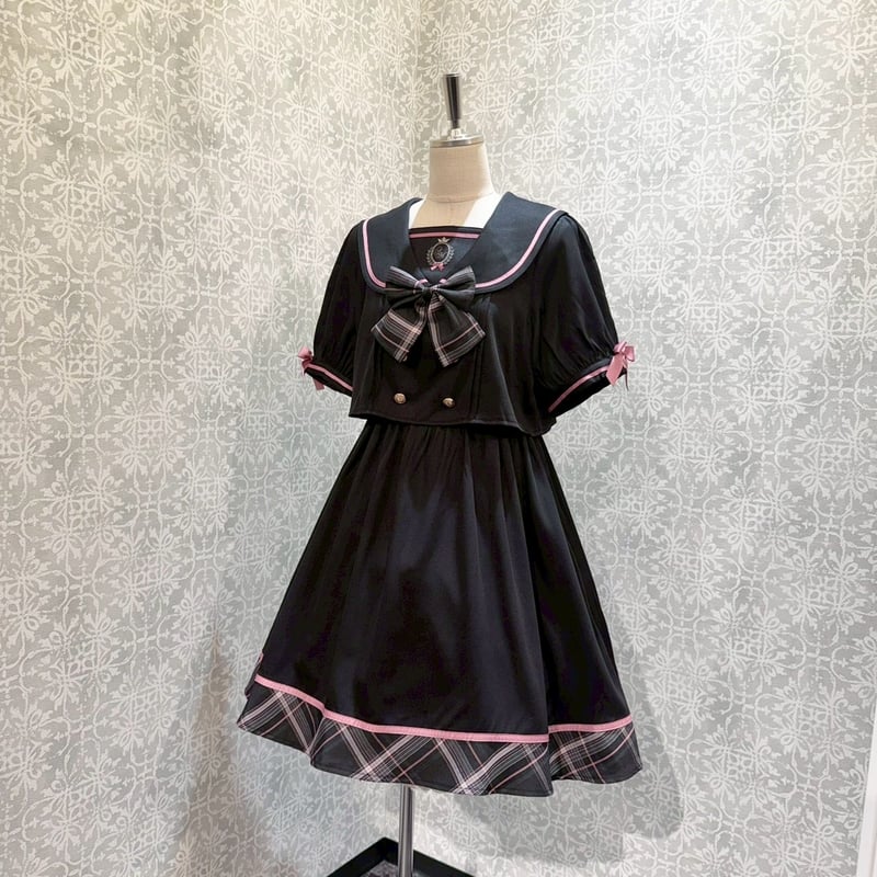 Amavel】 Chouchou Check セットアップ風セーラーワンピース/126170