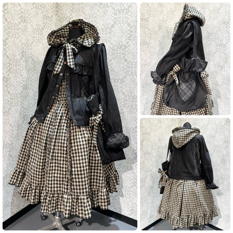 塩*様 シーソルトマキアート デニムチェック リボンワンピース ダークブルー シーソルトマキアート デニムチェック リボンワンピース | HoshibakoWorks