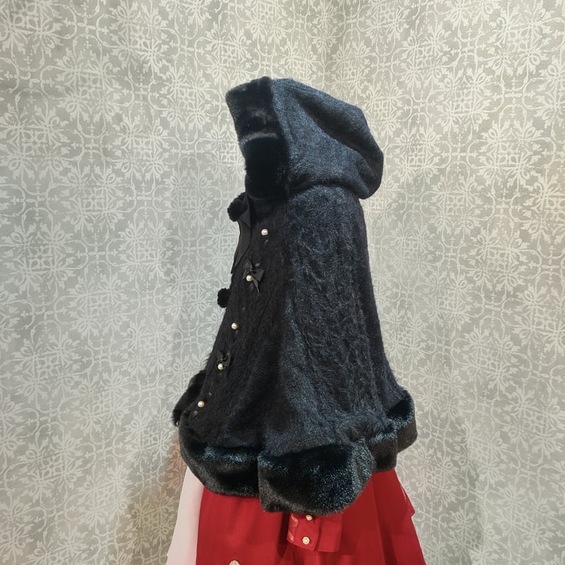 黒 ファー コート アマベル amave ハートケーブルニットファー ポンチョ ♡Amavel ハートケーブルニットファーポンチョ♡ ハートケーブル編み