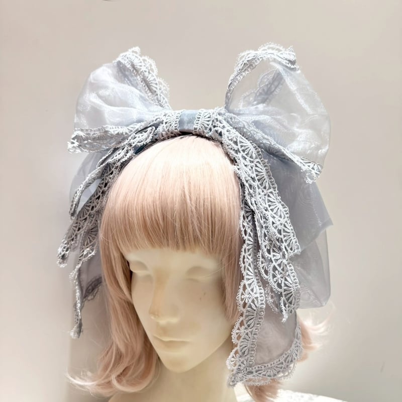 【小能熊】ロリィタオーガンジーOP + カチューシャ ブルー 小能熊】ロリィタオーガンジーOP + カチューシャ ブルー