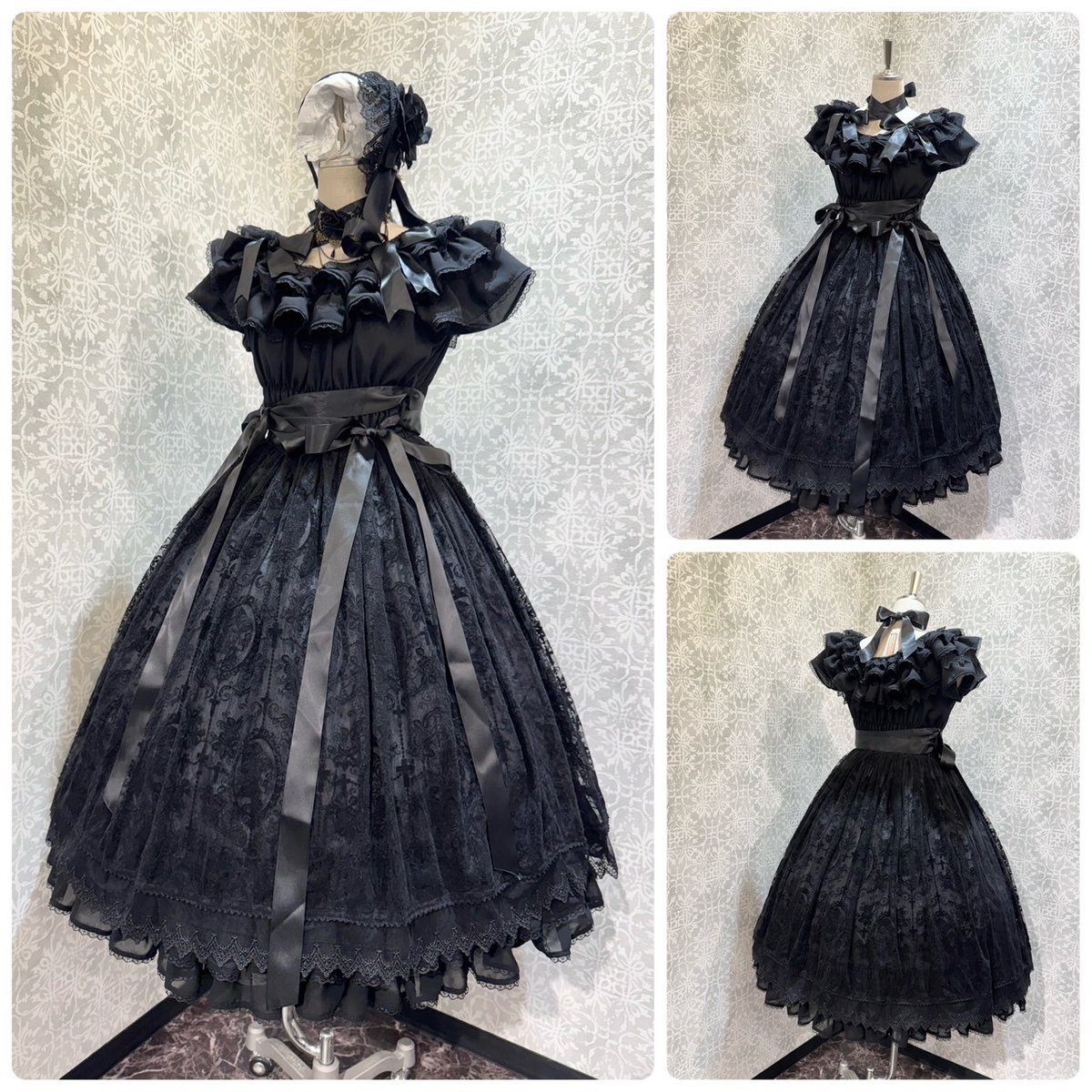 【完全処分☆】トリプルフォーチュン ローズリボン ボンネット 黒‪✕‬黒薔薇 期間限定お値下げ中☆】トリプルフォーチュン ローズリボン