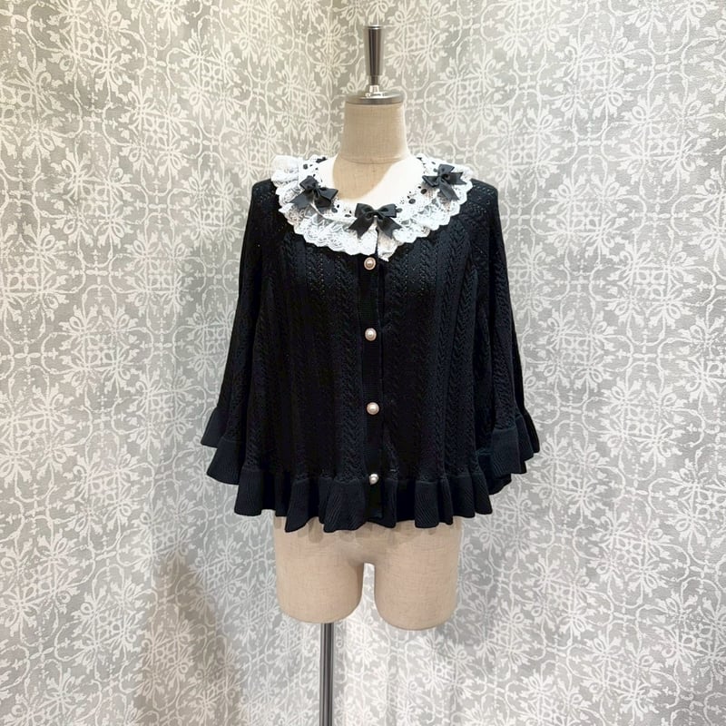 Amavel】ロマンティックレースすかし編みニットポンチョ