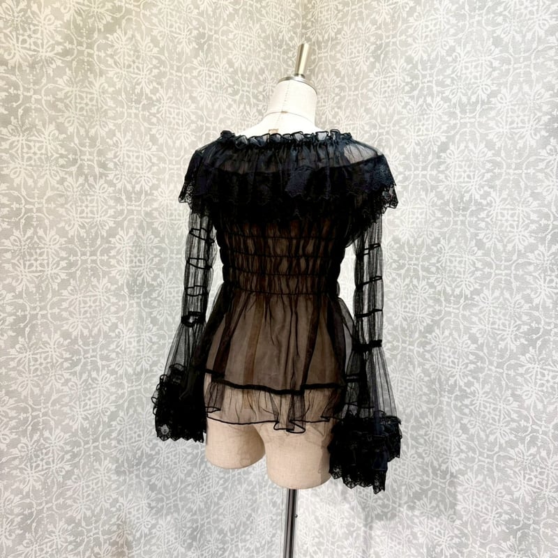 ATELIER-PIERROT】 Sheer Off-Shoulder Shirring B