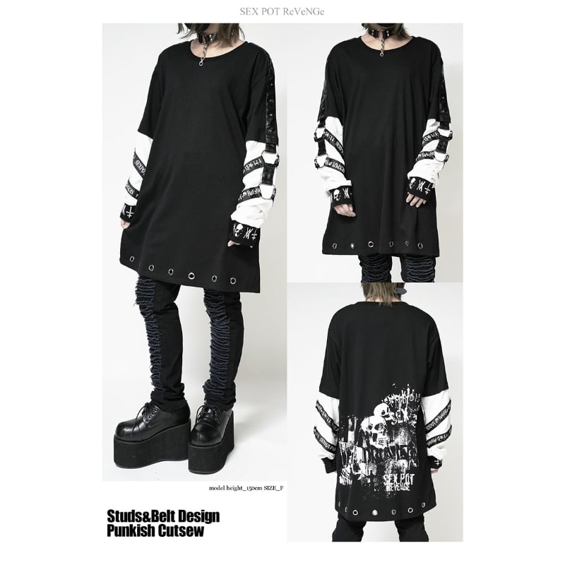 その他 Pin's Punk Attitude SEXPOTReVeNGe】STUDS & BELT DESIGN PUNKISH カットソ