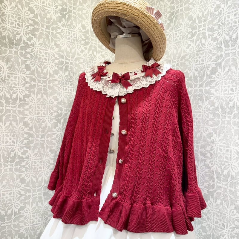 値下げok amavel ニットポンチョ Amavel】ロマンティックレースすかし編みニットポンチョ/125520426