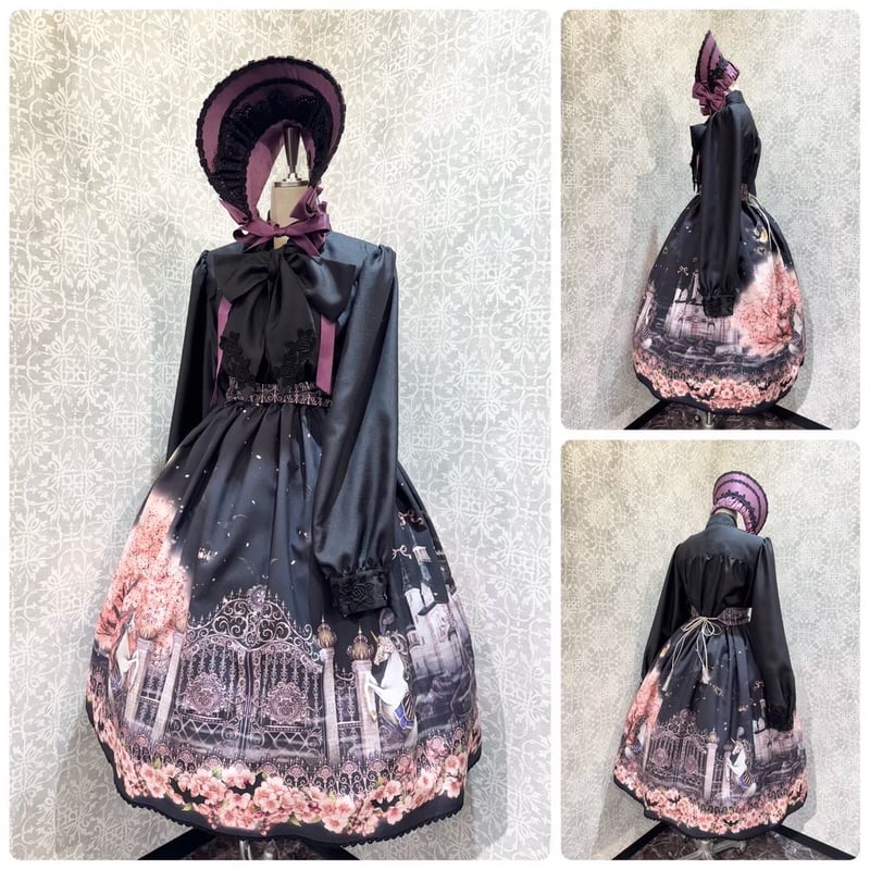 Enchantlic Enchantilly】ノーブルリボンタイブラウス(黒×黒薔薇