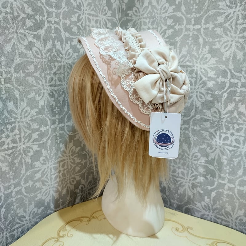 【公式完売品/星箱works】リボンタルト帽子型ボンネット ピンクxクリーム リボンタルト 帽子型ボンネット | HoshibakoWorks