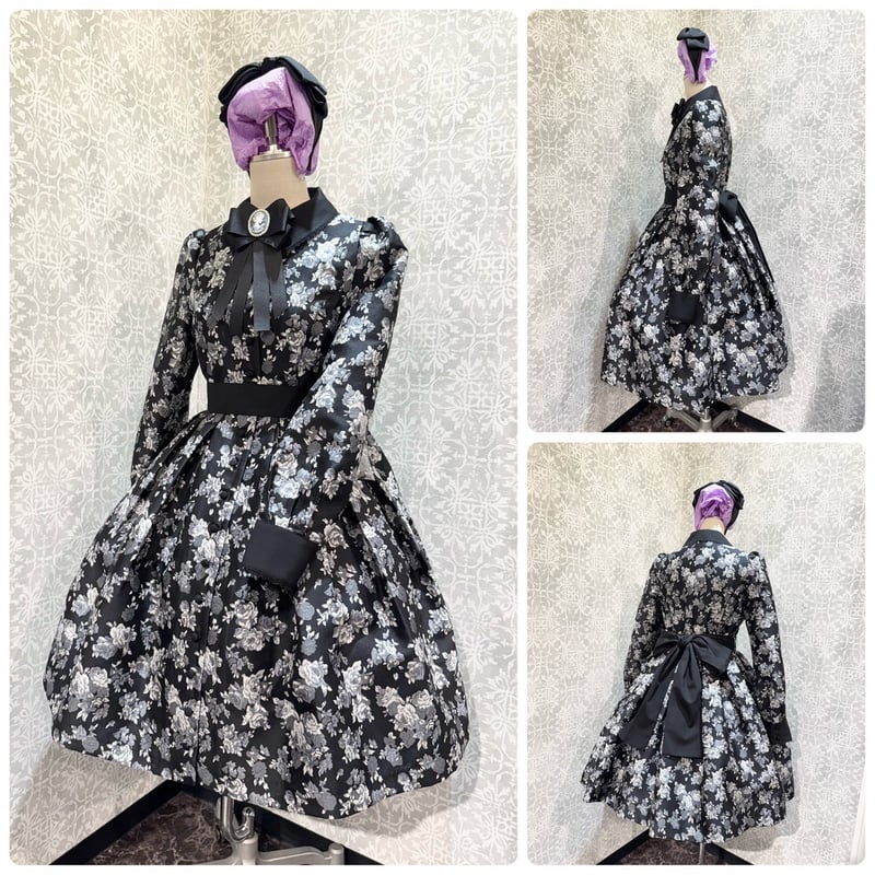 sheglit シェグリッド ローズジャガードタックワンピース ブラック ローズジャガードタックワンピース | Sheglit MiDiom online store