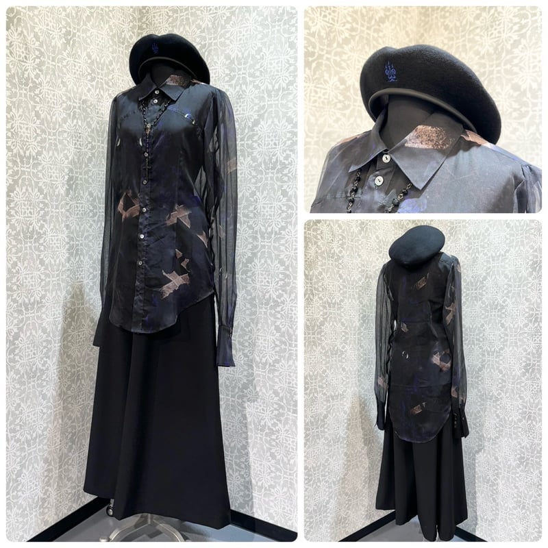 【送料無料】h. naoto Blood（h. NAOTO）ブラック ジャケット h.NAOTO】Dark flame chiffon blouse/CNF30-H163 |