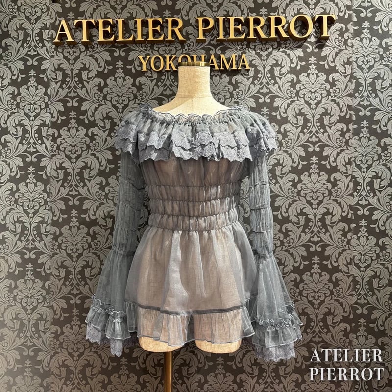 ATELIER-PIERROT】 Sheer Off-Shoulder Shirring B ATELIER-PIERROT】 Sheer Off-Shoulder Shirring B