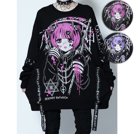 [APPAREL]/セックスポットリベンジ/BELT SLEEVE SID RING カットソー 黒 (F) ゴスロリ・パンク/SEX POT ReVeNGe APPAREL]/セックスポットリベンジ/BELT SLEEVE SID RING カットソー 黒