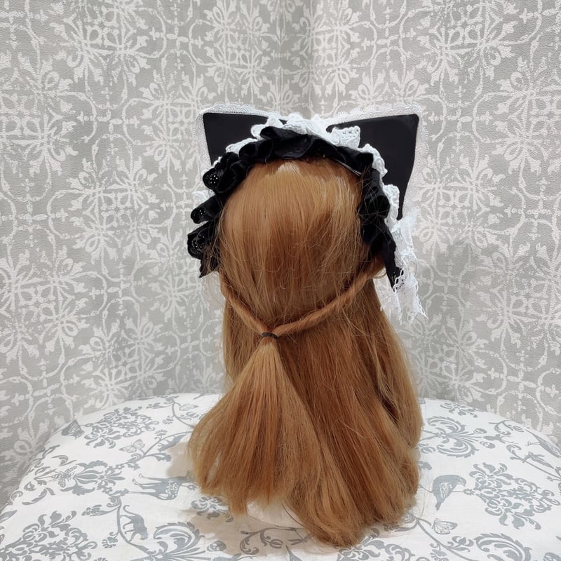 ATELIER PIERROT ヘッドドレス　猫耳 ATELIER PIERROT】 Mimi de Chat Lace Headdress ホワイト/ブラック