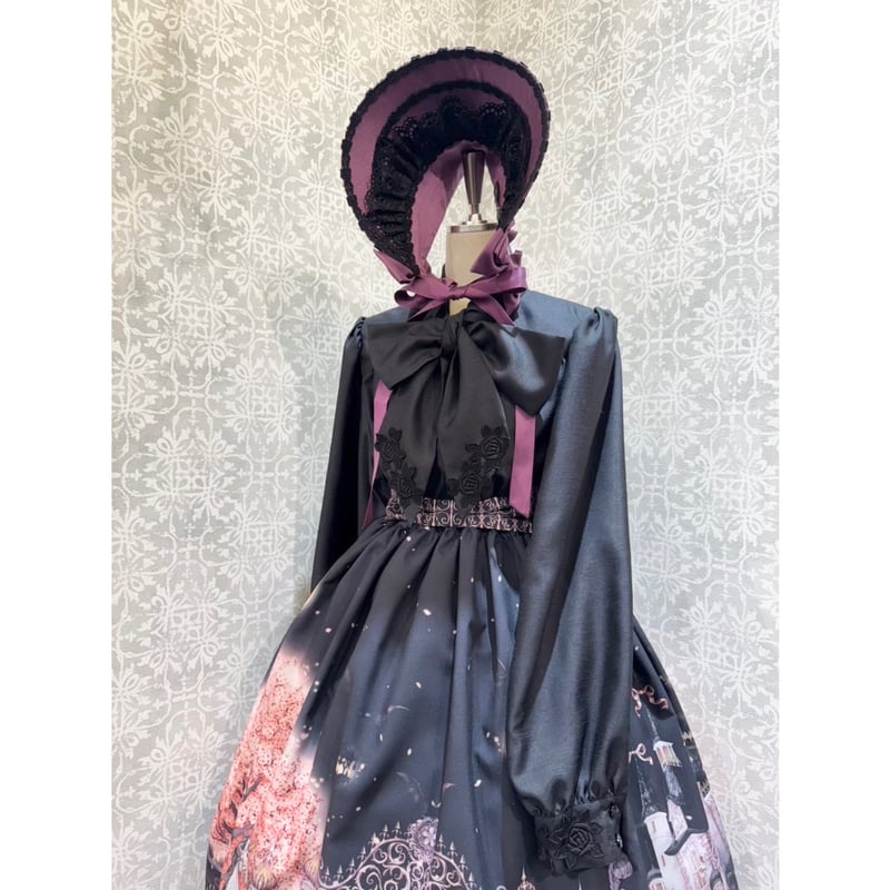 Enchantlic Enchantilly】ノーブルリボンタイブラウス(黒×黒薔薇