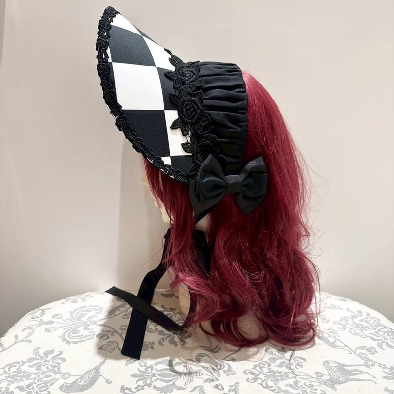 ハーフボンネットドレス　ハンドメイド ブラウン×オフホワイト】ハーフボンネット風ヘッドドレス