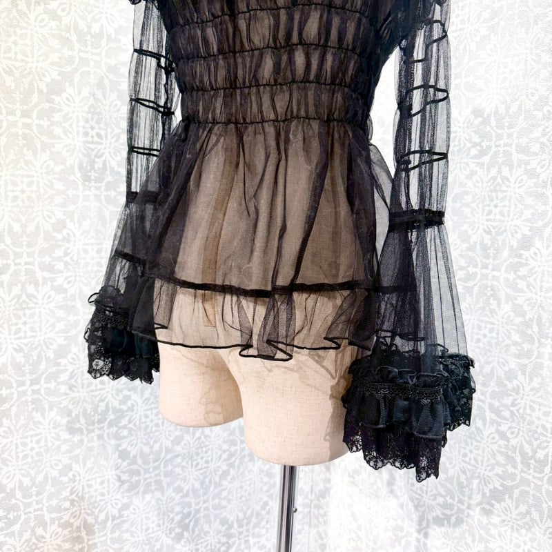 ATELIER-PIERROT】 Sheer Off-Shoulder Shirring B