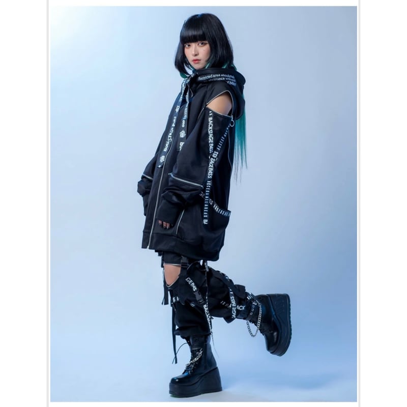 バックステージパス パラシュートパーカー 地雷 サブカル 2WAY 黒 男女兼用 BACKSTAGE PASS】PARACHUTE-PARKA(パラシュートパーカー) / ビ