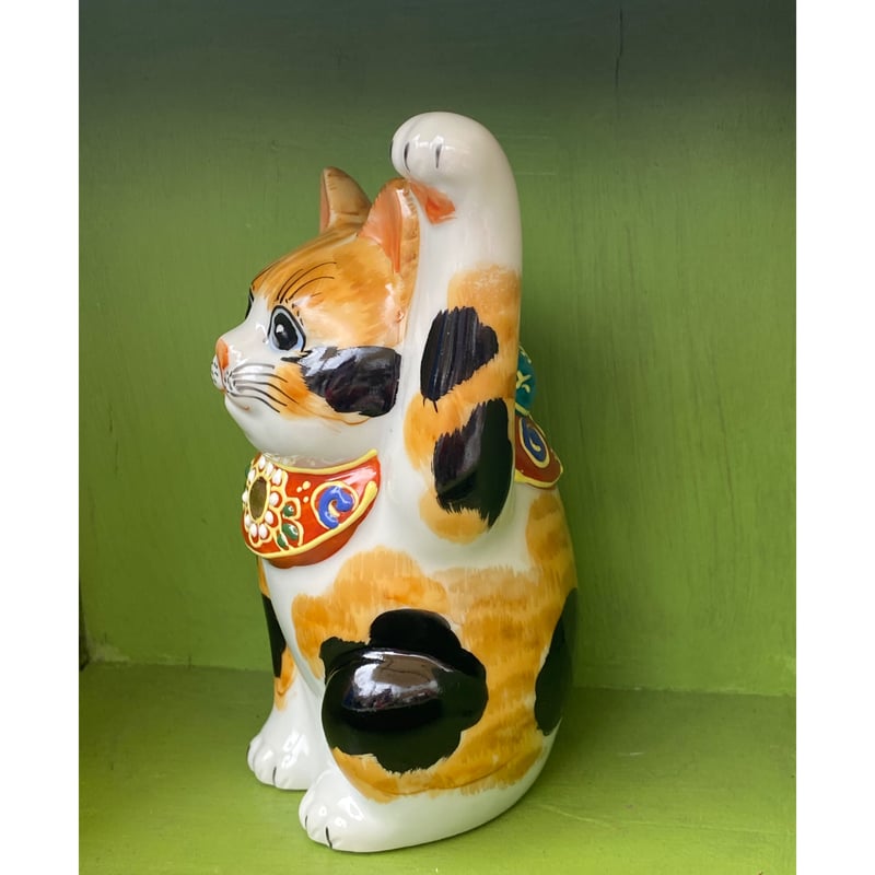 招き猫 九谷焼手書きお願い三毛猫5.2号高さ16cm 招き猫 九谷焼