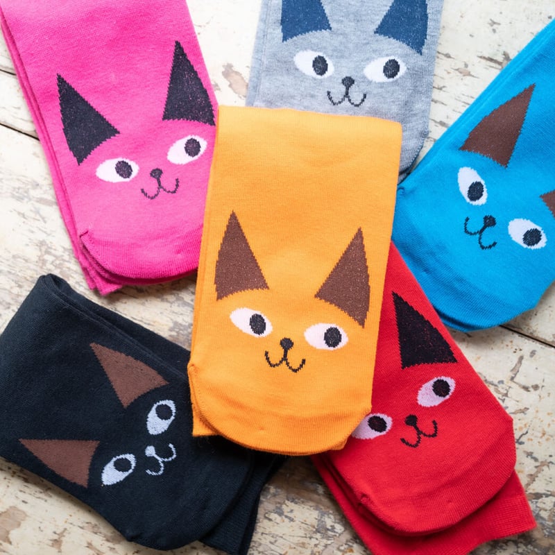 日本製 給水速乾 猫 カラフル ソックス 靴下 レディース | 世界