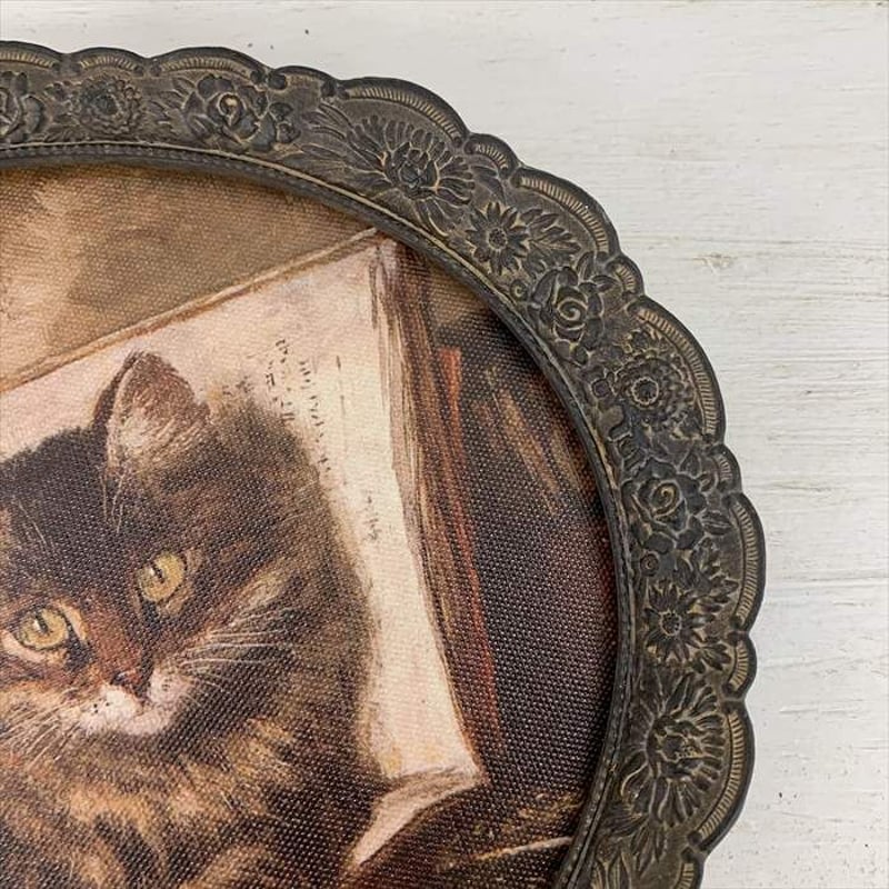 猫と本 クラシック 壁掛 絵 額絵 ラウンド 楕円 | 世界の猫祭コチ