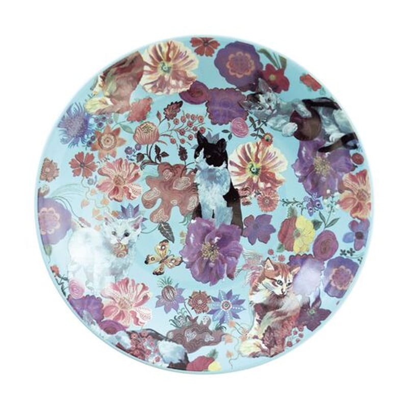 フランス ナタリーレテ 猫 花 絵皿 食器 プレート ラベンダー ハチワレ