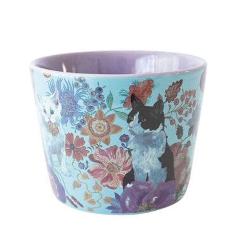 フランス ナタリーレテ 猫 フリーカップ 食器 ハチワレ 白猫 花柄