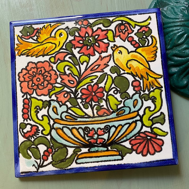 イタリア製 カナリア 花 タイル 陶板 アートタイル 陶器 手描き イタリア製 カナリア 花 タイル 陶板 アートタイル 陶器 手描き