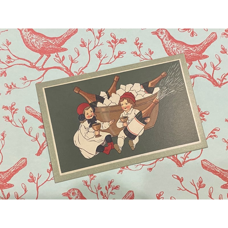 ドイツ製 ポストカード クリスマス 小人 妖精 天使 シャンパン 乾杯