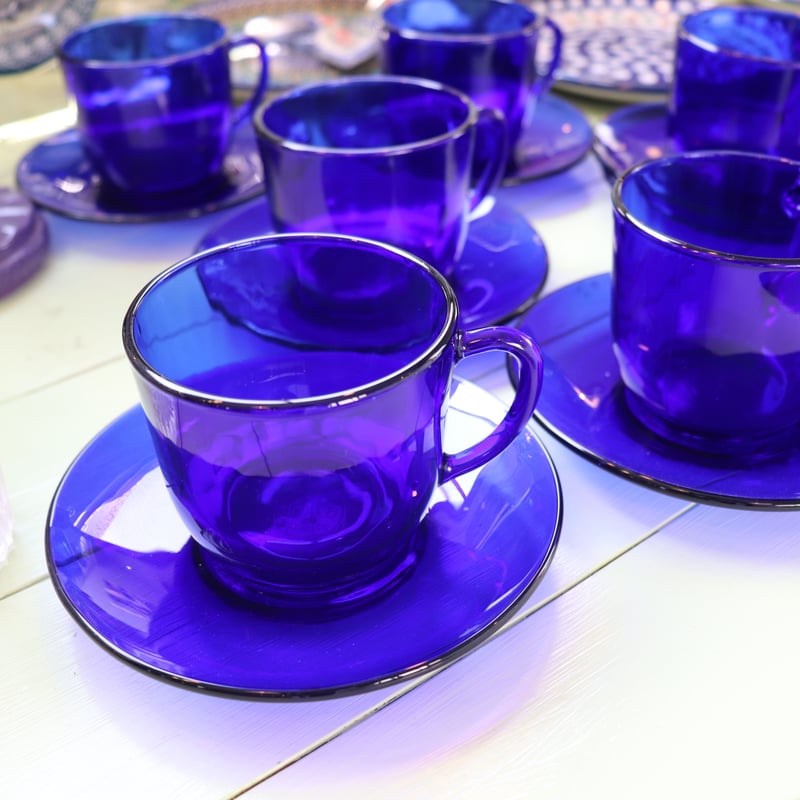 サファイアブルー 耐熱ガラス ティーカップ＆ソーサー | 世界の猫祭
