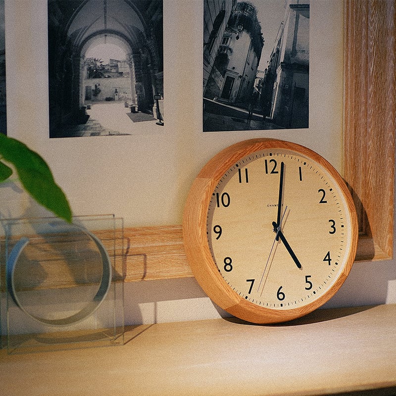 日本製】電波時計 壁掛け時計 DRP CLOCK OAK 天然木 オーク材 静音稼働