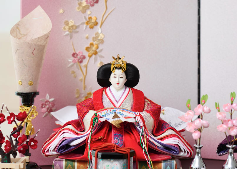 雛人形 親王飾り 正絹西陣織 桜刺繍紫ぼかし二曲屏風 | 京人形み彌け