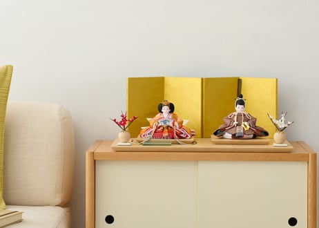 ＜数量限定＞「SHINONOME」シリーズ　雛人形　コンパクト親王飾り　正絹麹塵緑