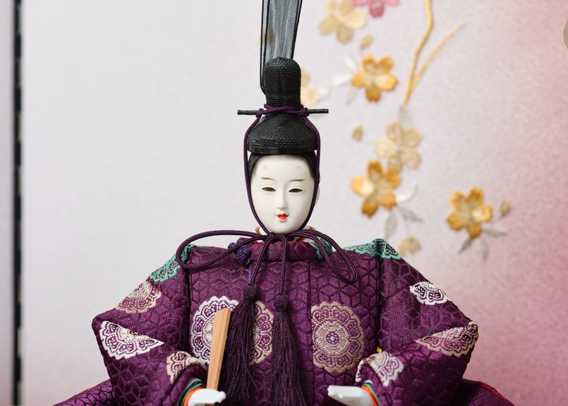 雛人形 親王飾り 正絹西陣織 桜刺繍紫ぼかし二曲屏風 | 京人形み 雛人形 親王飾り 正絹西陣織 桜刺繍紫ぼかし二曲屏風 | 京人形み