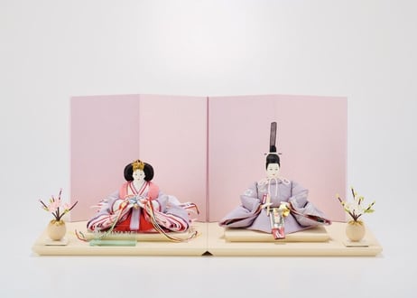 「ASAGIRI」シリーズ　雛人形　コンパクト親王飾り　正絹友禅染うす紫花柄22-B