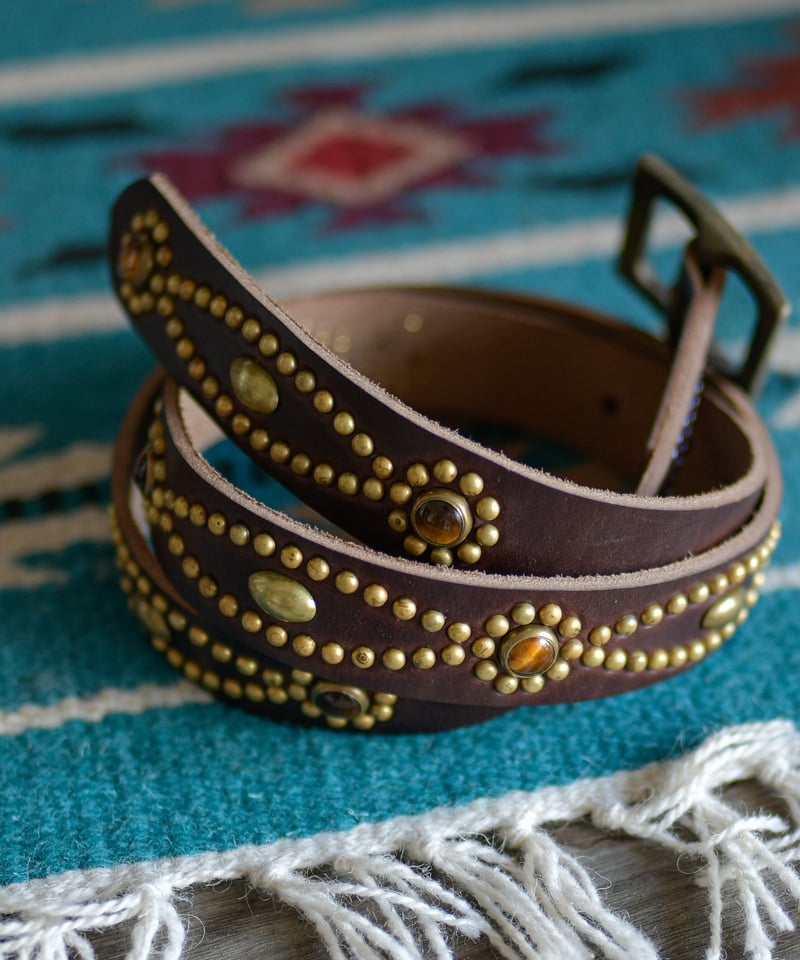 スタッズベルト【Bow-lek】クロムエクセル×天然石【タイガーズ・アイ  