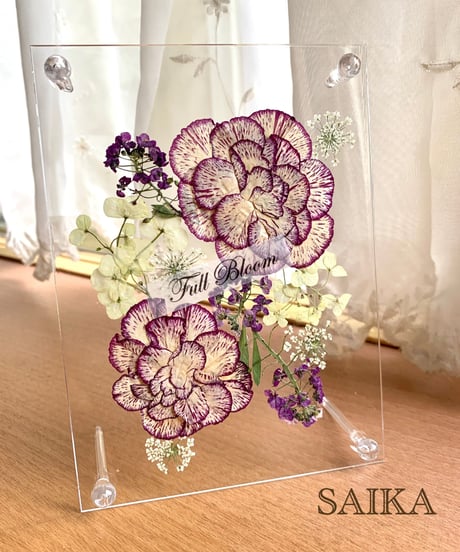 花 SAIKA 押し花アートインテリアホワイト額 ピンクガーベラブーケ