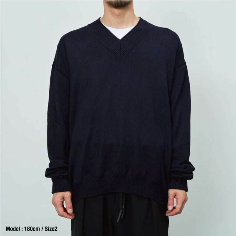 JAZZ V-NECK KNIT SWEATER (DARK NAVY) | UNTRACE