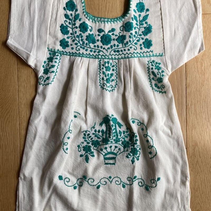 1-2歳サイズ 緑 単色】キッズ メキシカン刺繍 ワンピース | te 1-2歳サイズ 緑 単色】キッズ メキシカン刺繍 ワンピース | te