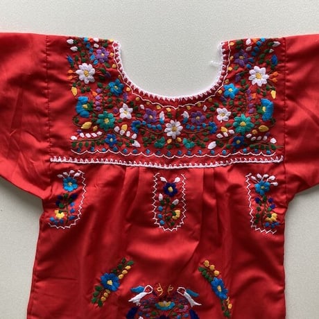 【3-4歳サイズ】キッズ メキシカン刺繍のワンピース（赤）