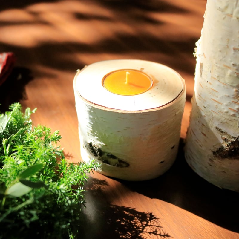 白樺キャンドルホルダー&蜜蝋キャンドル 絵本『シラカバブック』付き