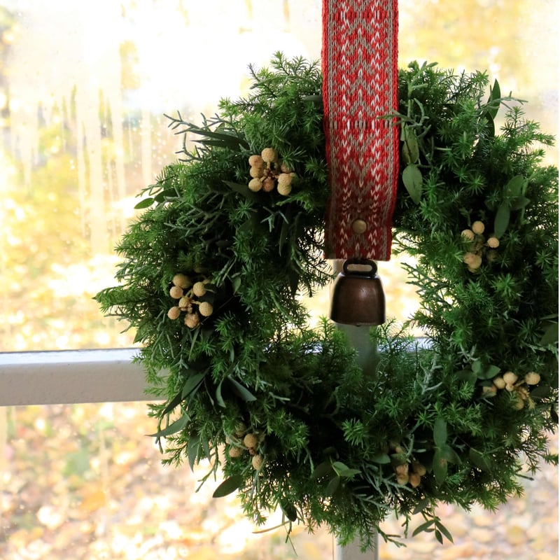 salviaオリジナル]フレッシュグリーンクリスマスリース＋カード織ベル