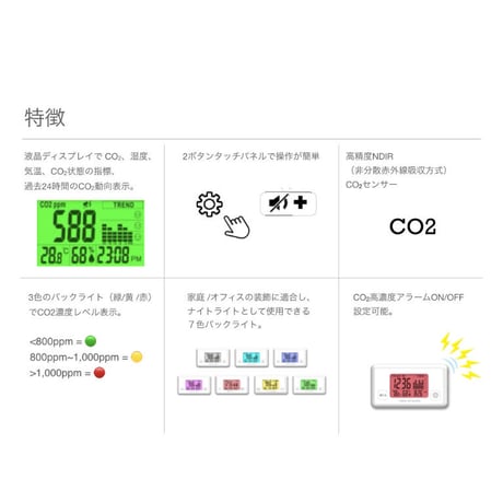 IAQ モニター：7727 (CO2/温度/湿度/時計付)