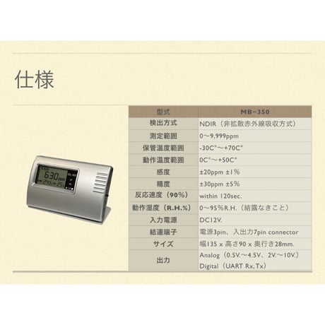 IAQモニター エアチェッカー 「MB-350V」 （CO2二酸化炭素濃度、温度、湿度、VOCs揮発性有機化合物、測定器）