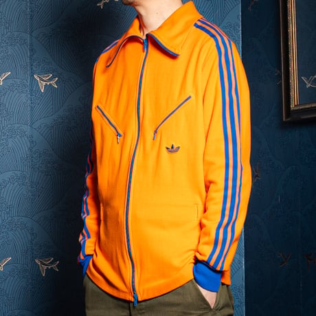 70s Vintage adidas Track Jacket With Hood Orange × Blue