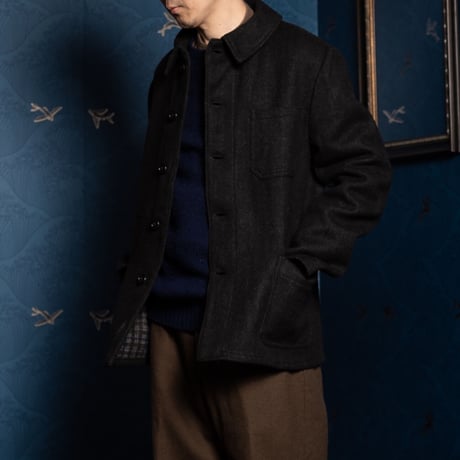 50-60s France Vintage Pascal Herringbone Wool Farmers Work Jacket