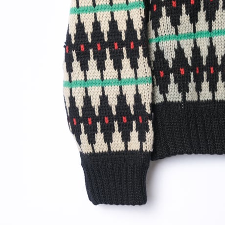 60s France Vintage Boat Neck Patterned All Over Knit