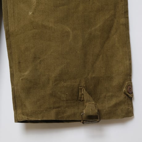 French Army Motorcycle Trousers Early Size 1 Linen Wood Button  Dead Stock