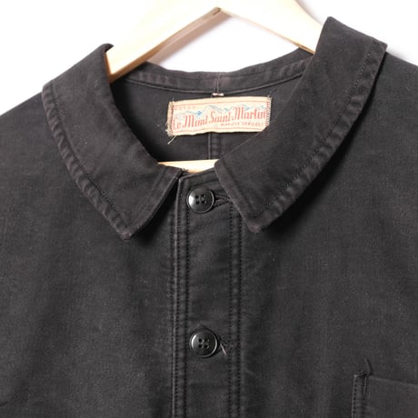 50s France Vintage Le Mont Saint Martin Black Moleskin Work Jacket