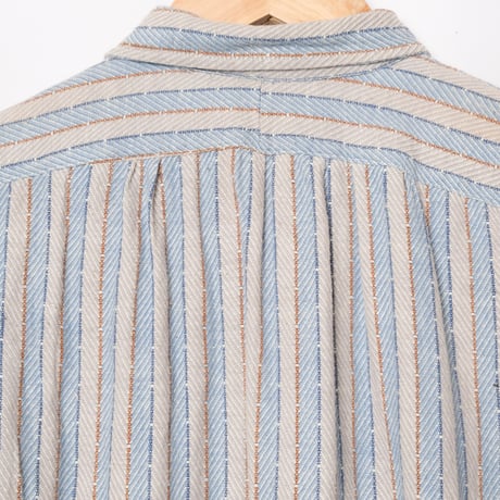 30-40s France Vintage Cotton Stripe Granpa Shirts Light Blue × White