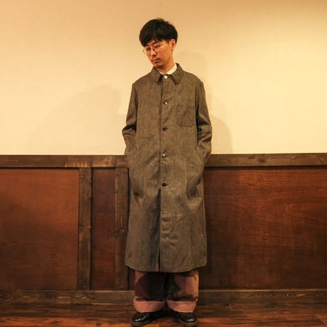 40-50s French Vintage  Black Chambray Atelier Coat  Size 50 Dead Stock