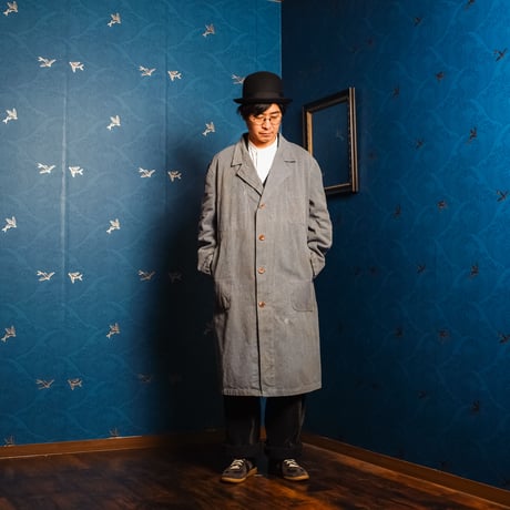 40-50s French Vintage DUTHILLEUL&MINART Black Chambray Atelier Coat